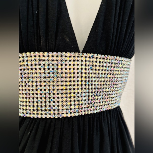 STUNNING Vintage NWT SKY Halter Top L Black Bling Rhinestone Belt Trim RHOC ASOS - Picture 6 of 8